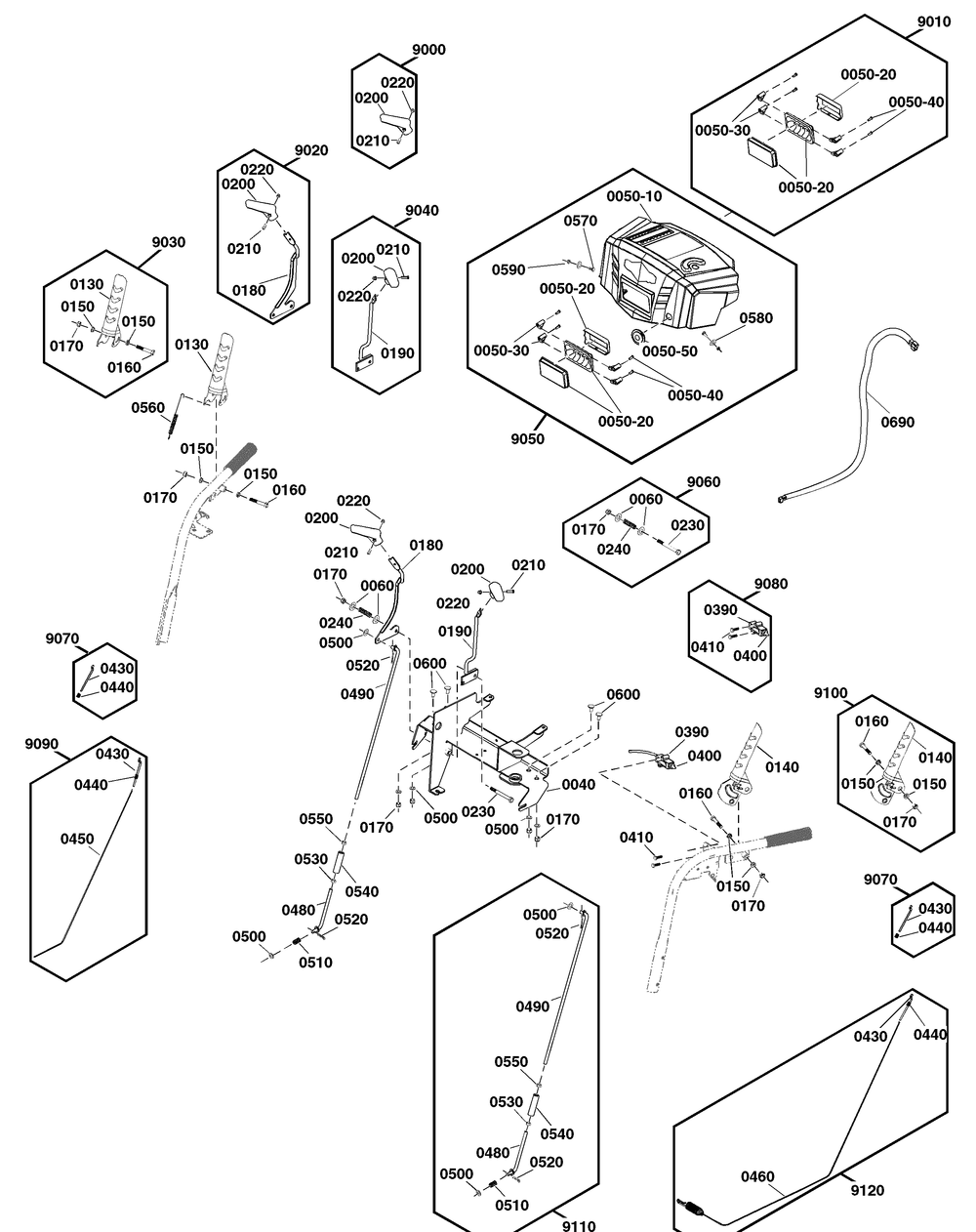 Controls Group Diagram and Parts List for 1697355-00-S1224 2020 Briggs and Stratton Snow Blower